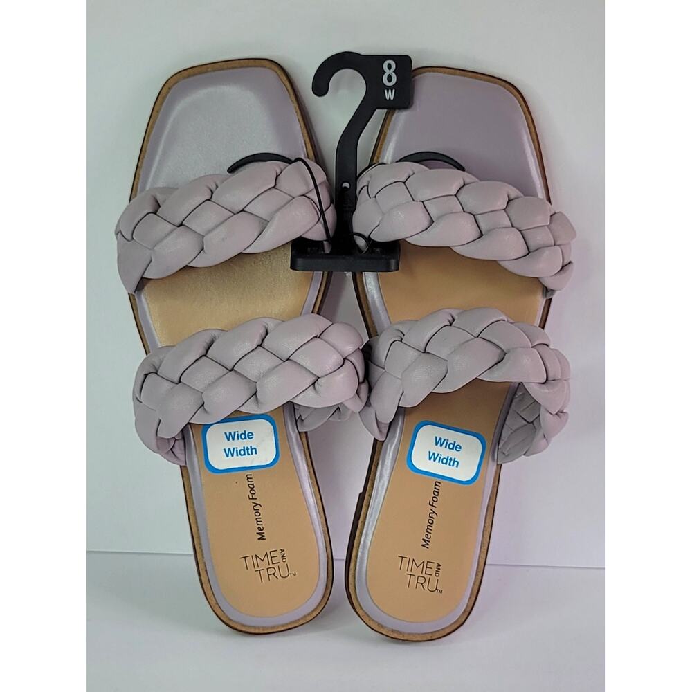 Time and Tru Lavender Braided Two Band Slide Sandals Women's Size 8W Wide Width